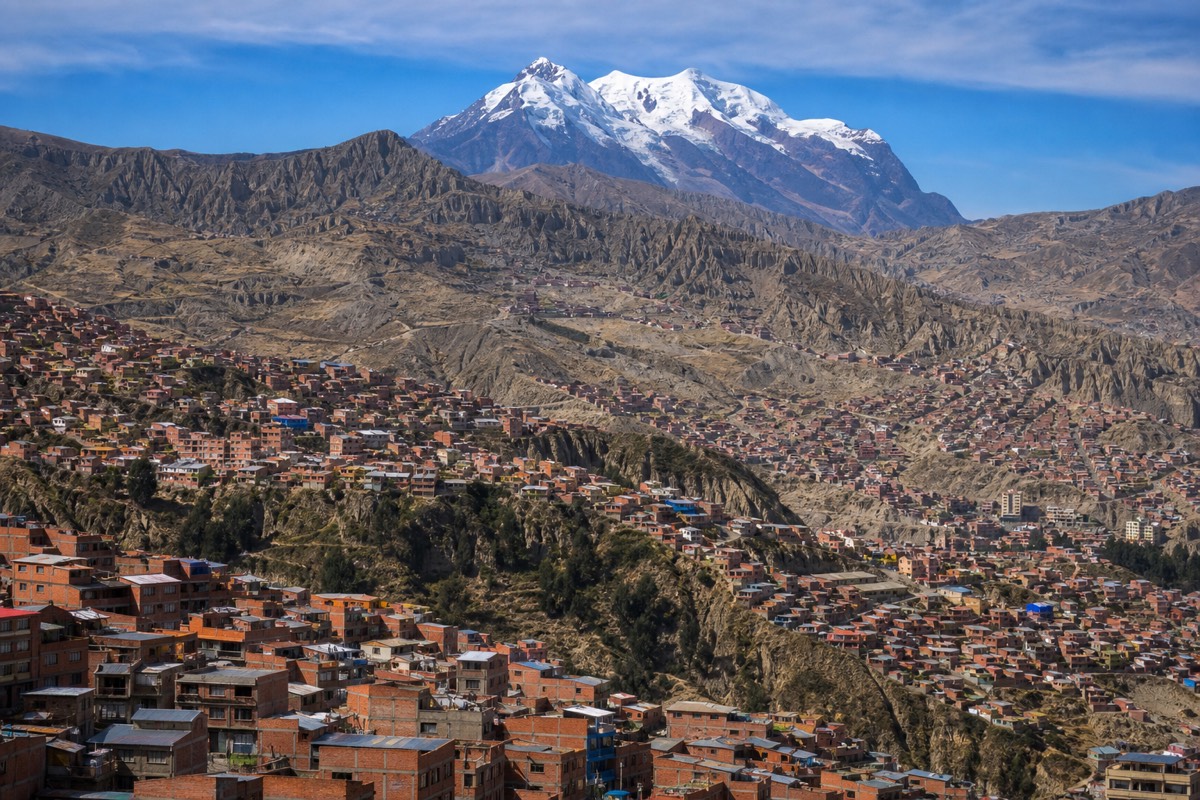 La Paz, Bolivia spread across its high-altitude canyon at around 3,600 metres