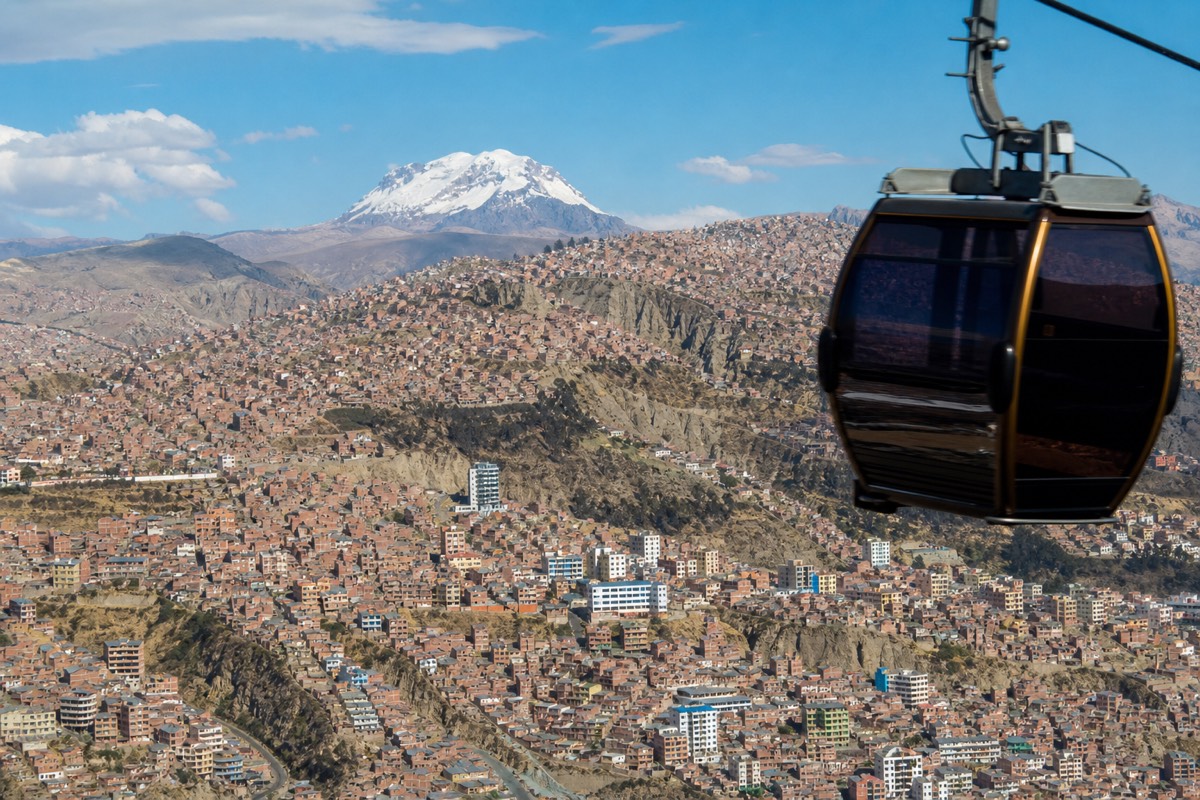 La Paz teleferico cable cars crossing the city high in the Andes